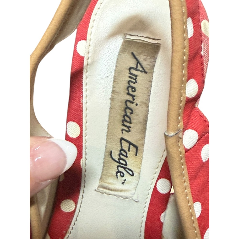 Vintage Red Polka Dot Slingback Wedge Heels Size 8.5 Retro Pinup Parisian Chic - Picture 11 of 12